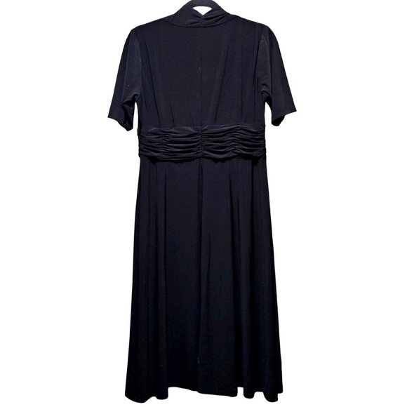 Evan Picone Black Knee-Length Dress With Rushed Waist Detail, Short Sleeves & V- - Picture 2 of 9